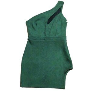 🍑Saint Genies Alpine Green Suede finish Knit Sexy One shoulder dress Size 8